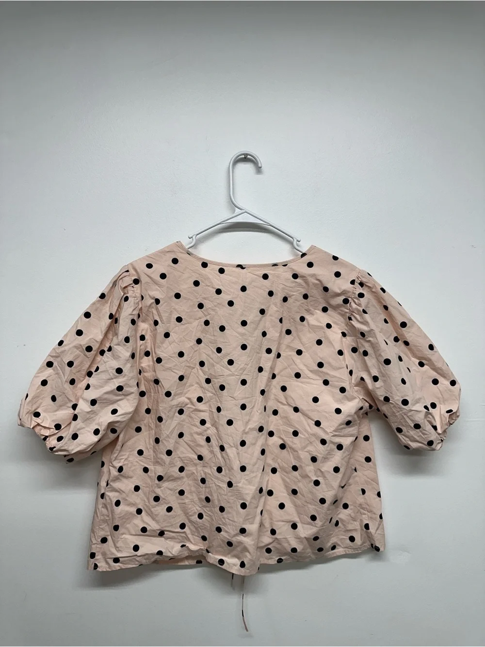 Abercrombie & Fitch Puff-Sleeve Tie-Front Polka Dot Blouse - Pink